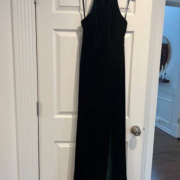 Aqua Formal – 8– Green Velvet Halter neck open back gown - Picture 3 of 4